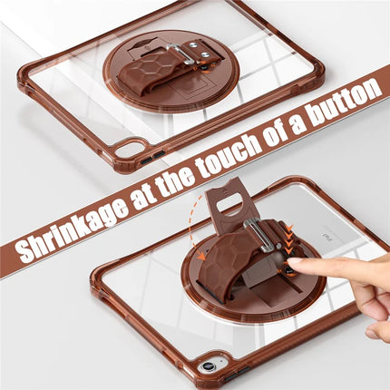 For iPad 10.9 (2022) Case Hand Strap Kickstand PC+TPU+Acrylic Clear Tablet Cover