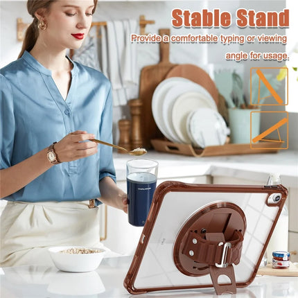 For iPad 10.9 (2022) Case Hand Strap Kickstand PC+TPU+Acrylic Clear Tablet Cover