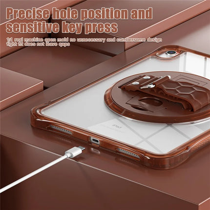 For iPad 10.9 (2022) Case Hand Strap Kickstand PC+TPU+Acrylic Clear Tablet Cover