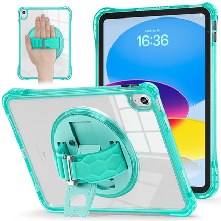 For iPad 10.9 (2022) Case Hand Strap Kickstand PC+TPU+Acrylic Clear Tablet Cover - Light Green