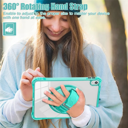 For iPad 10.9 (2022) Case Hand Strap Kickstand PC+TPU+Acrylic Clear Tablet Cover