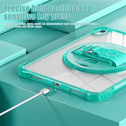 For iPad 10.9 (2022) Case Hand Strap Kickstand PC+TPU+Acrylic Clear Tablet Cover