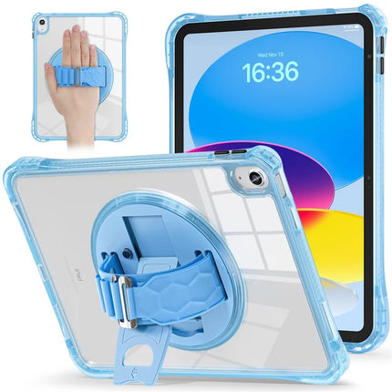 For iPad 10.9 (2022) Case Hand Strap Kickstand PC+TPU+Acrylic Clear Tablet Cover - Baby Blue