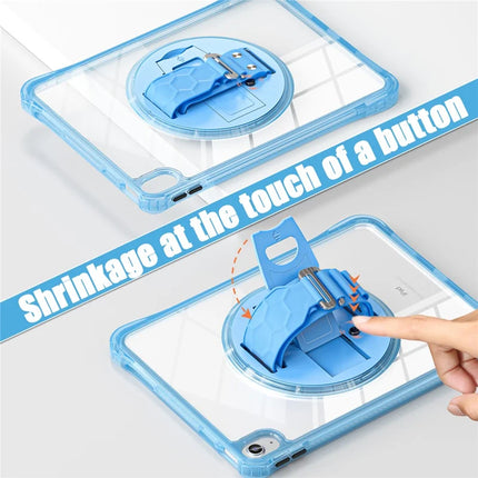For iPad 10.9 (2022) Case Hand Strap Kickstand PC+TPU+Acrylic Clear Tablet Cover