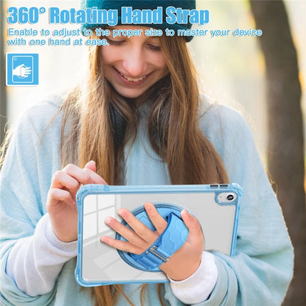 For iPad 10.9 (2022) Case Hand Strap Kickstand PC+TPU+Acrylic Clear Tablet Cover