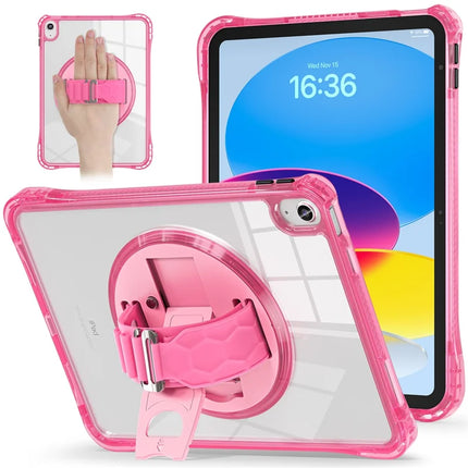 For iPad 10.9 (2022) Case Hand Strap Kickstand PC+TPU+Acrylic Clear Tablet Cover - Rose