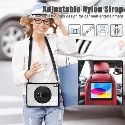 For iPad 10.9 (2022) Kickstand Case Hand Strap PC+TPU+Acrylic Cover with Shoulder Strap