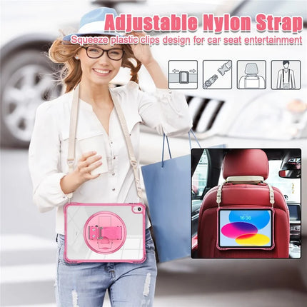 For iPad 10.9 (2022) Kickstand Case Hand Strap PC+TPU+Acrylic Cover with Shoulder Strap