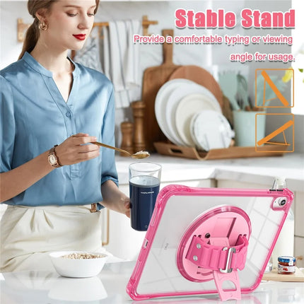 For iPad 10.9 (2022) Kickstand Case Hand Strap PC+TPU+Acrylic Cover with Shoulder Strap