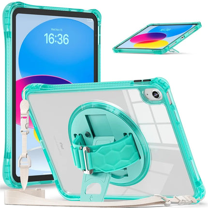 For iPad 10.9 (2022) Kickstand Case Hand Strap PC+TPU+Acrylic Cover with Shoulder Strap - Light Green