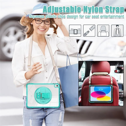 For iPad 10.9 (2022) Kickstand Case Hand Strap PC+TPU+Acrylic Cover with Shoulder Strap