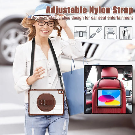 For iPad 10.9 (2022) Kickstand Case Hand Strap PC+TPU+Acrylic Cover with Shoulder Strap