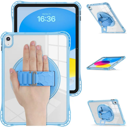 For iPad 10.9 (2022) Kickstand Case Hand Strap PC+TPU+Acrylic Cover with Shoulder Strap