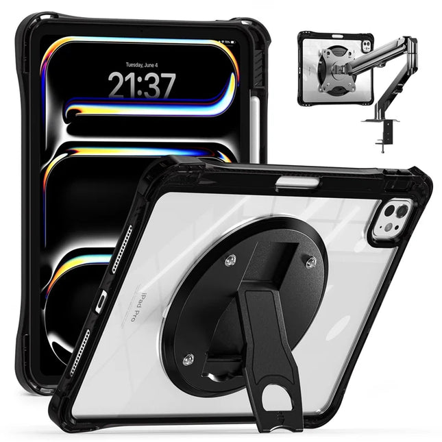 For iPad Pro 11 (2024) Clear Case PC+TPU+Acrylic Kickstand Tablet Back Cover