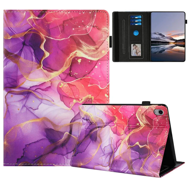 For iPad 10.9 (2022) Case Pattern Leather Tablet Cover with Auto Sleep / Wake, Card Holder - Pink Gold Marble
