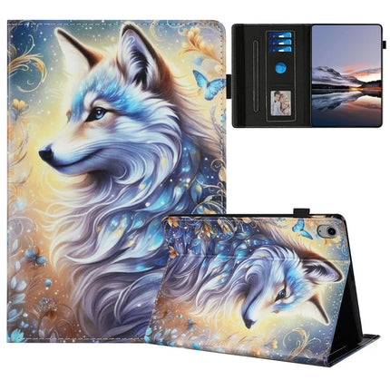 For iPad 10.9 (2022) Case Pattern Leather Tablet Cover with Auto Sleep / Wake, Card Holder - White Wolf