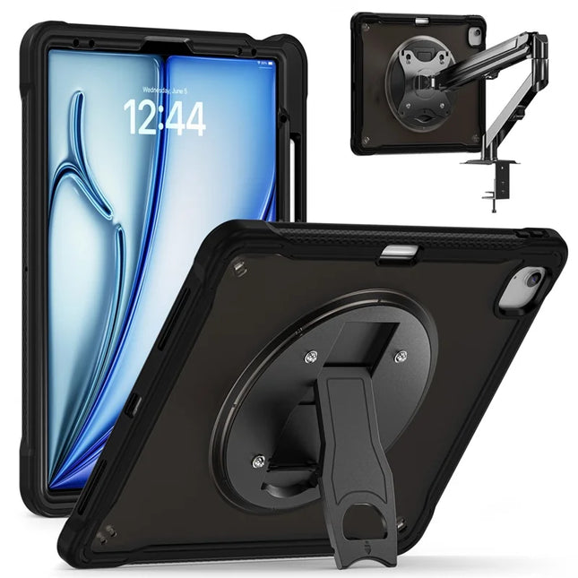 Kickstand Case for iPad Air 13 (2024) / iPad Pro 12.9 (2022) / (2021) / (2020) / (2018) PC+Silicone+TPU Tablet Cover - Transparent Black