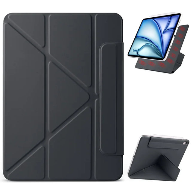 For iPad 10.9 (2022) Case PC + PU Leather Origami Stand Magnetic Tablet Cover - Black