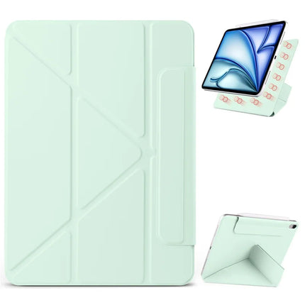 For iPad 10.9 (2022) Case PC + PU Leather Origami Stand Magnetic Tablet Cover - Light Green