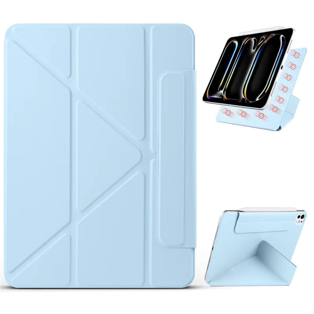 For iPad Pro 11 (2024) Case PC + PU Leather Origami Stand Magnetic Tablet Cover - Baby Blue