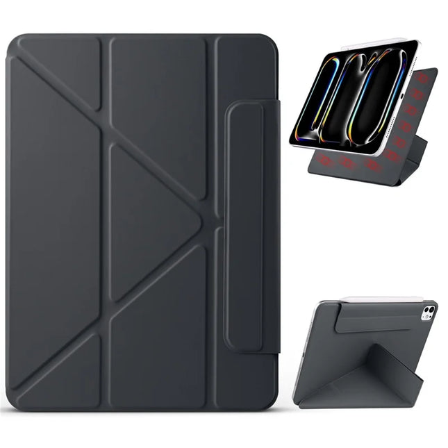 For iPad Pro 11 (2024) Case PC + PU Leather Origami Stand Magnetic Tablet Cover - Black