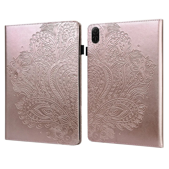 For Honor Pad X8a Case Peacock Flower Pattern Card Holder Leather Tablet Cover - Gold