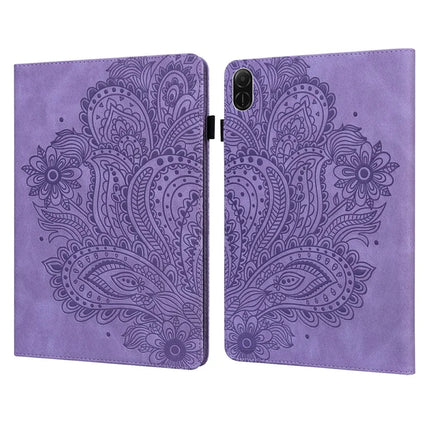 For Honor Pad X8a Case Peacock Flower Pattern Card Holder Leather Tablet Cover - Purple