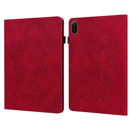For Honor Pad X8a Case Peacock Flower Pattern Card Holder Leather Tablet Cover - Red