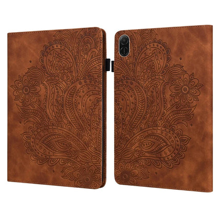 For Honor Pad X8a Case Peacock Flower Pattern Card Holder Leather Tablet Cover - Brown