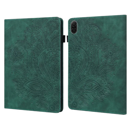 For Honor Pad X8a Case Peacock Flower Pattern Card Holder Leather Tablet Cover - Green