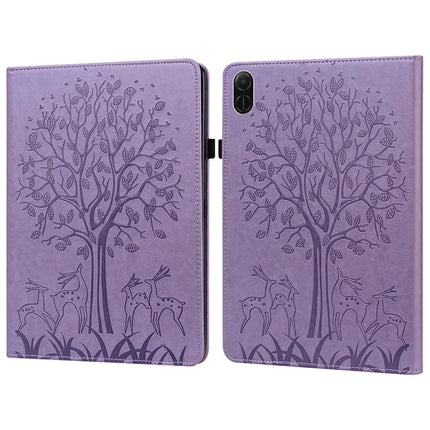 For Honor Pad X8a Case PU Leather Stand Tree Deer Pattern Tablet Cover - Purple