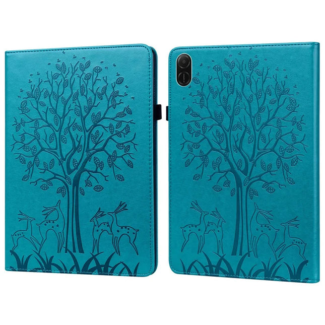 For Honor Pad X8a Case PU Leather Stand Tree Deer Pattern Tablet Cover - Blue