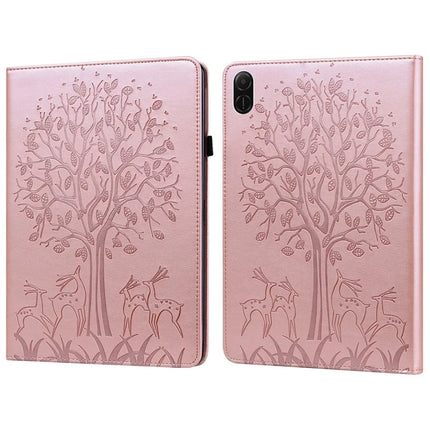 For Honor Pad X8a Case PU Leather Stand Tree Deer Pattern Tablet Cover - Rose Gold