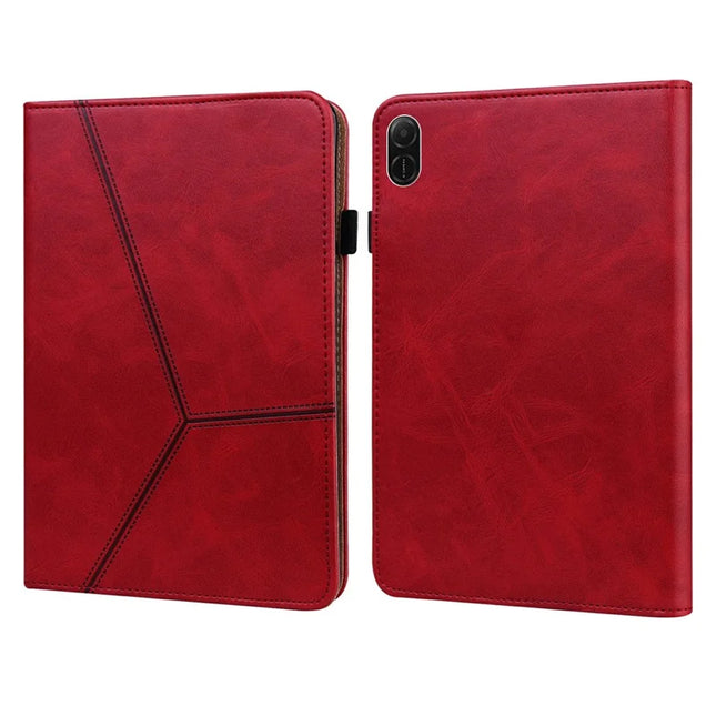 For Honor Pad X8a Case Line Imprinted PU Leather Card Holder Tablet Stand Cover - Red