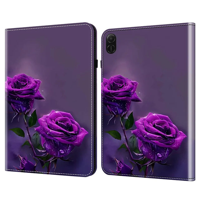 For Honor Pad X8a Case Flip Stand Leather Tablet Cover Pattern Printed - Purple Rose
