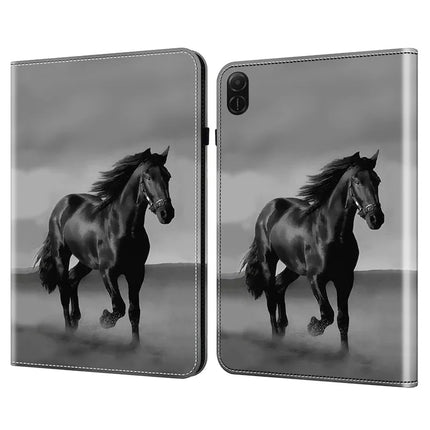 For Honor Pad X8a Case Flip Stand Leather Tablet Cover Pattern Printed - Black Horse