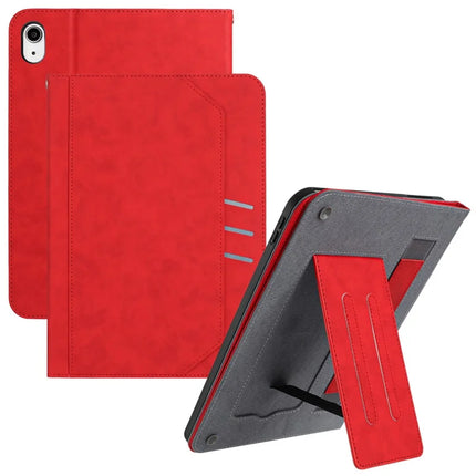 For iPad mini (2024) Wallet Case Auto Wake / Sleep Leather Flip Tablet Cover Cowhide Texture - Red