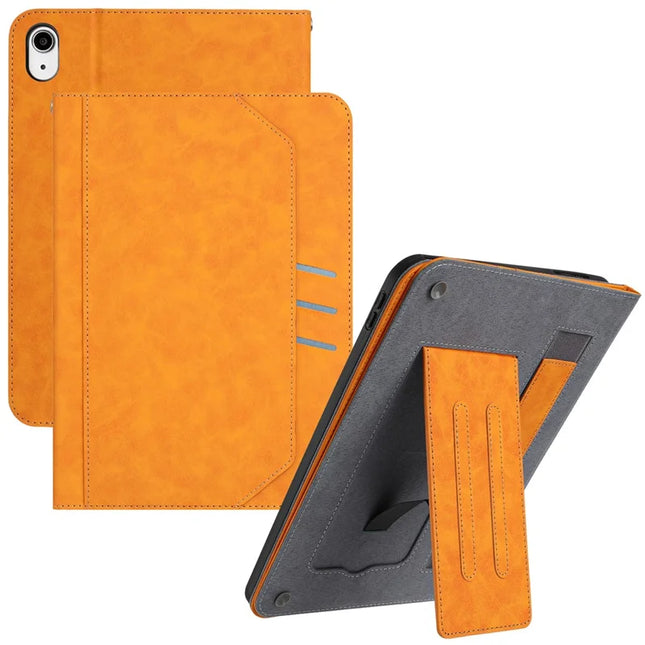 For iPad mini (2021) Wallet Case Auto Wake / Sleep Leather Flip Tablet Cover Cowhide Texture - Yellow