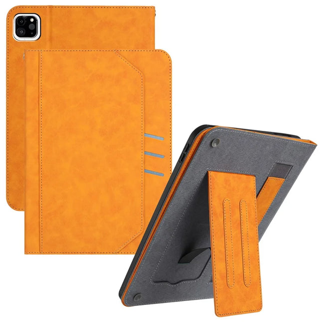 For iPad Pro 11 (2024) Wallet Case Auto Wake / Sleep Leather Flip Tablet Cover Cowhide Texture - Yellow