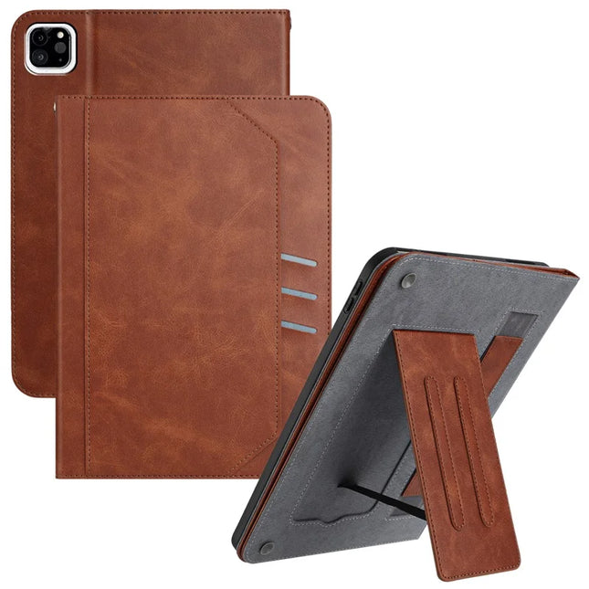 For iPad Pro 11 (2024) Wallet Case Auto Wake / Sleep Leather Flip Tablet Cover Cowhide Texture - Brown