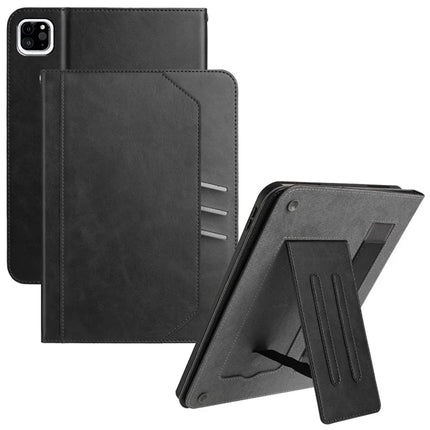 For iPad Pro 11 (2024) Wallet Case Auto Wake / Sleep Leather Flip Tablet Cover Cowhide Texture - Black