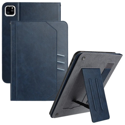 For iPad Pro 11 (2024) Wallet Case Auto Wake / Sleep Leather Flip Tablet Cover Cowhide Texture - Blue