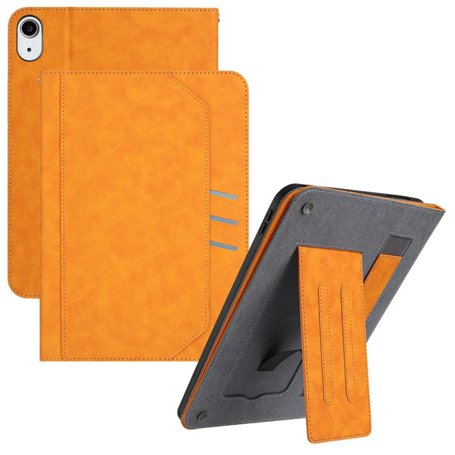 For iPad 10.9 (2022) Wallet Case Auto Wake / Sleep Leather Flip Tablet Cover Cowhide Texture - Yellow