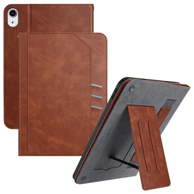 For iPad 10.9 (2022) Wallet Case Auto Wake / Sleep Leather Flip Tablet Cover Cowhide Texture - Brown