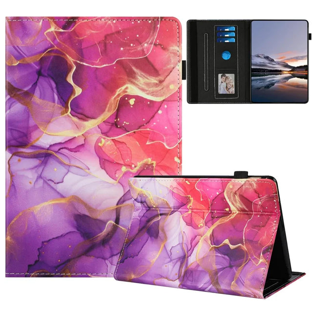 For Amazon Kindle Paperwhite (2021) Case Pattern Leather Tablet Cover with Auto Sleep / Wake, Card Holder - Pink Gold Marble