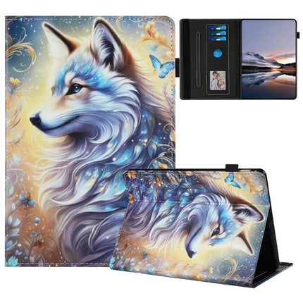 For Amazon Kindle Paperwhite (2021) Case Pattern Leather Tablet Cover with Auto Sleep / Wake, Card Holder - White Wolf