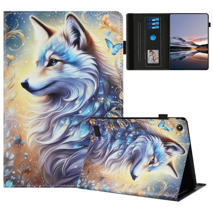 Tablet Case For Amazon Fire HD 8 (2018) / (2017) / (2016) Pattern Leather Cover with Auto Sleep / Wake, Card Holder - White Wolf