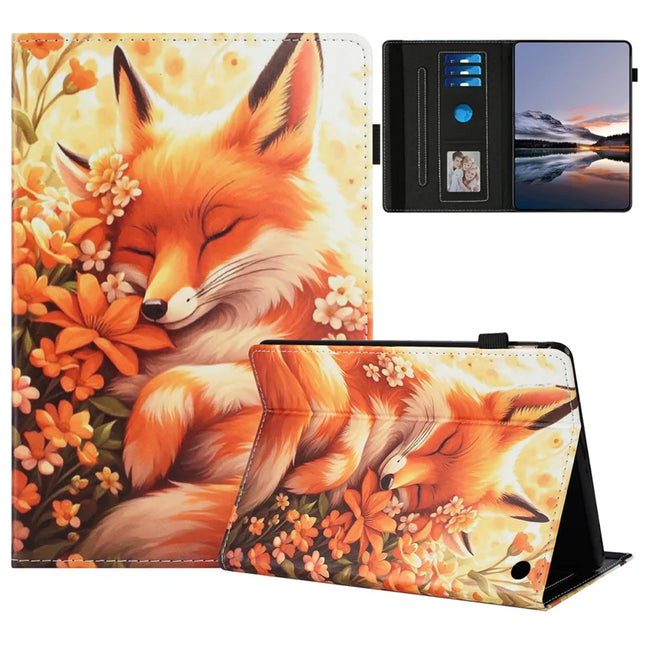 Tablet Case For Amazon Fire HD 10 (2021) / HD 10 Plus (2021) Pattern Leather Cover with Auto Sleep / Wake, Card Holder - Flower Fox