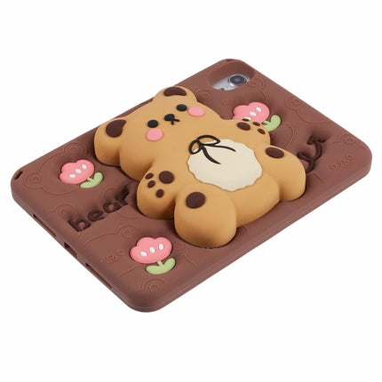 For iPad mini (2024) / mini (2021) Silicone Case Bear Kickstand Tulip Tablet Cover
