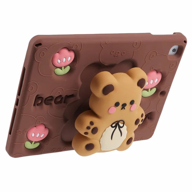 For iPad 9.7-inch (2018) / (2017) Silicone Case Bear Kickstand Tulip Tablet Cover